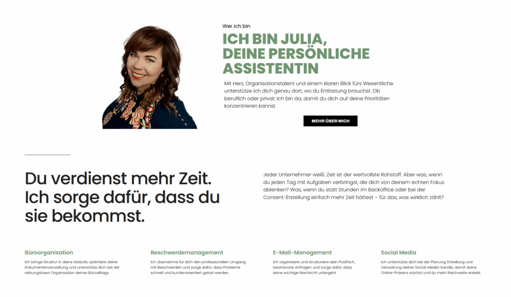 Projekt: Website für Julia Pijanowski – Virtuelle Assistenz mit Herz
