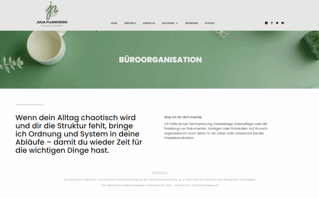 Projekt: Website für Julia Pijanowski – Virtuelle Assistenz mit Herz