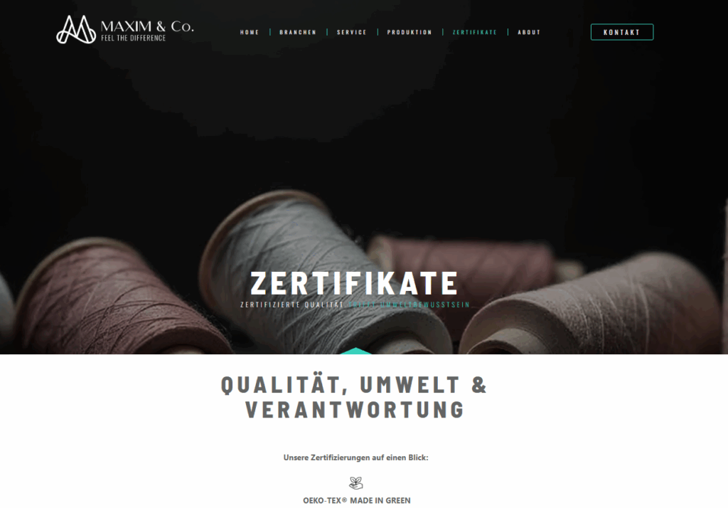 Projekt: Webdesign für Maxim GmbH – Spezialist für Mikrofaserlösungen
