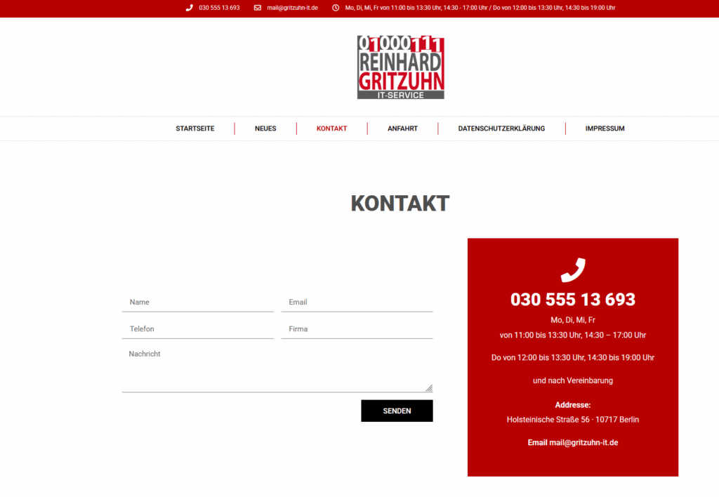 Projekt: Webdesign für Reinhard Gritzuhn IT-Service – Klar. Übersichtlich. Funktional.