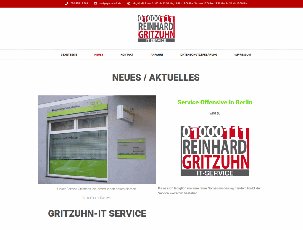 Projekt: Webdesign für Reinhard Gritzuhn IT-Service – Klar. Übersichtlich. Funktional.